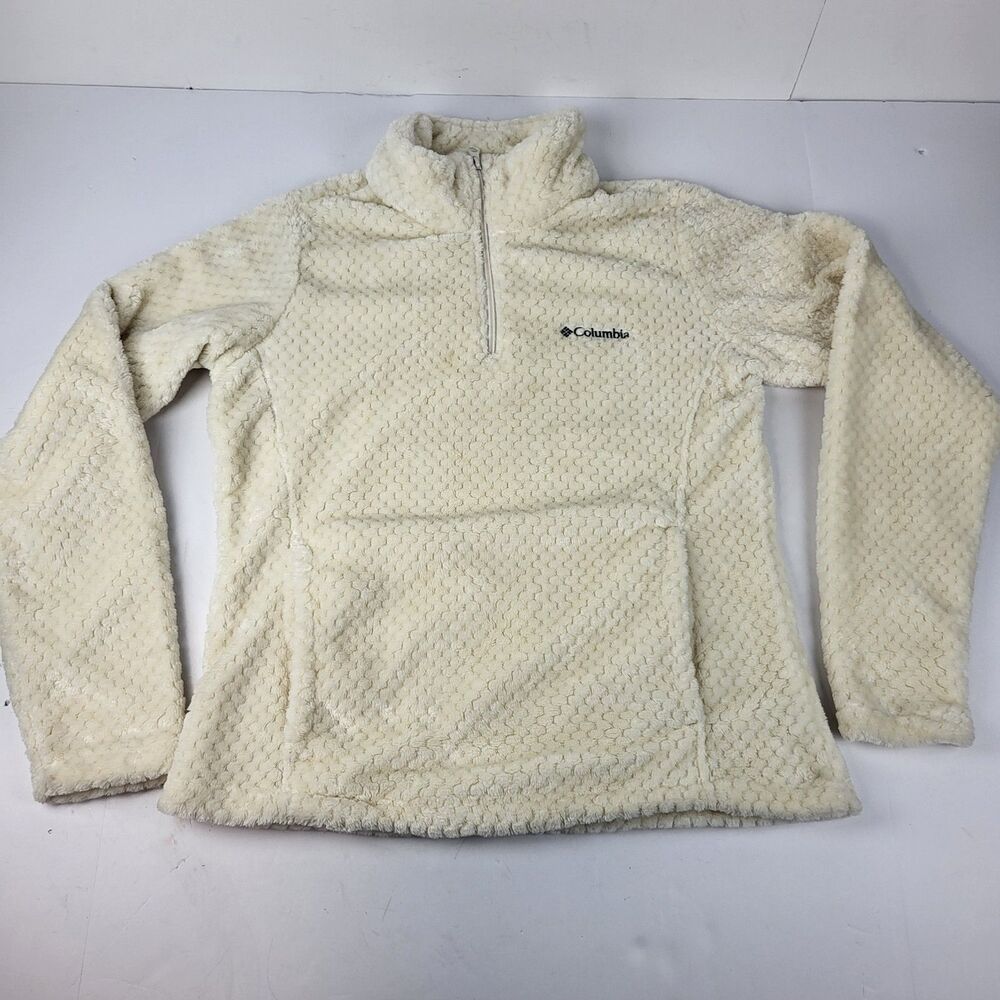Columbia Women's quarter Zip Fleece Jacket Cream Soft Size M